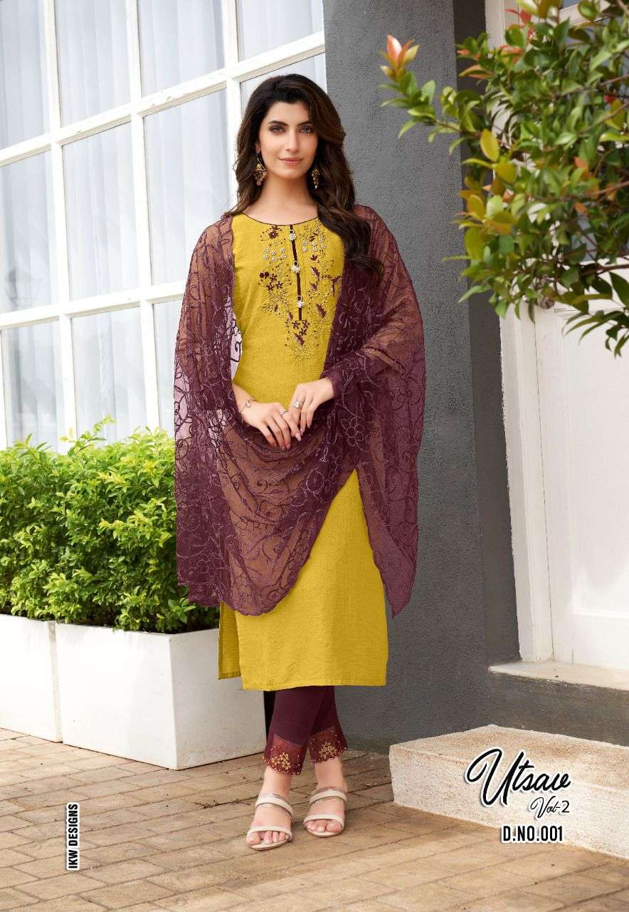 UTSAV VOL-2 BY IKW 001 TO 006 SERIES BEAUTIFUL SUITS COLORFUL STYLISH FANCY CASUAL WEAR & ETHNIC WEAR VISCOSE SILK DRESSES AT WHOLESALE PRICE