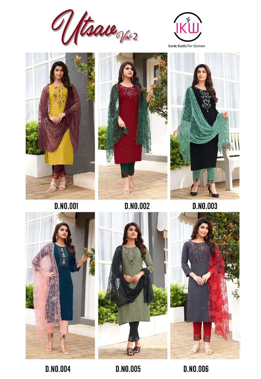 UTSAV VOL-2 BY IKW 001 TO 006 SERIES BEAUTIFUL SUITS COLORFUL STYLISH FANCY CASUAL WEAR & ETHNIC WEAR VISCOSE SILK DRESSES AT WHOLESALE PRICE