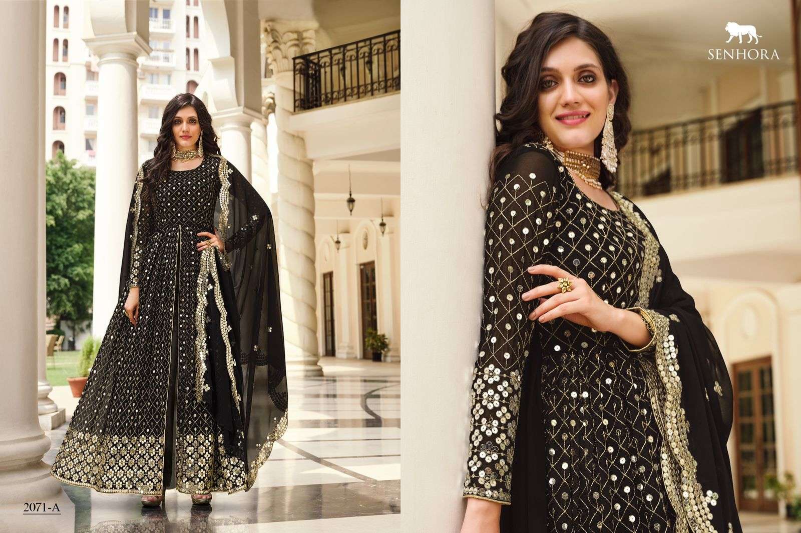 Moksa 2071 Colours By Senhora Dresses 2071-A To 2071-E Series Beautiful Anarkali Suits Colorful Stylish Fancy Casual Wear & Ethnic Wear Georgette Embroidered Dresses At Wholesale Price