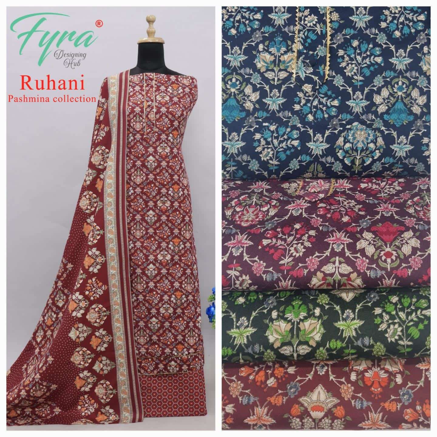RUHANI BY FYRA 01 TO 16 SERIES BEAUTIFUL SUITS COLORFUL STYLISH FANCY CASUAL WEAR & ETHNIC WEAR PURE PASHMINA PRINT DRESSES AT WHOLESALE PRICE