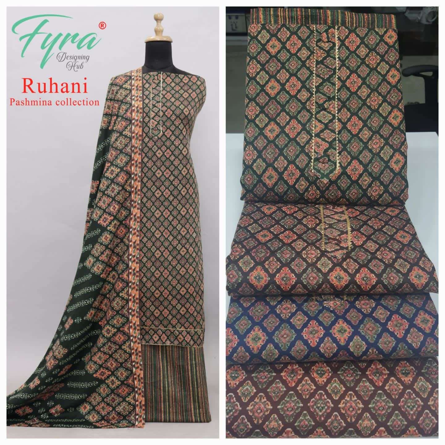 RUHANI BY FYRA 01 TO 16 SERIES BEAUTIFUL SUITS COLORFUL STYLISH FANCY CASUAL WEAR & ETHNIC WEAR PURE PASHMINA PRINT DRESSES AT WHOLESALE PRICE