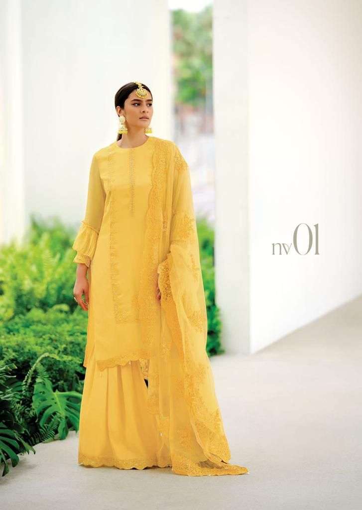 NIVANSHI BY VARSHA 01 TO 05 SERIES SUITS BEAUTIFUL FANCY COLORFUL STYLISH PARTY WEAR & OCCASIONAL WEAR PURE VISCOSE ORGANZA EMBROIDERY DRESSES AT WHOLESALE PRICE