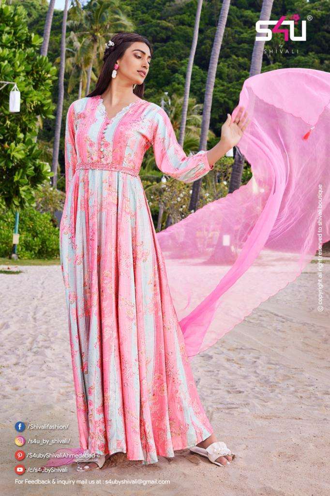 MASAKALI BY S4U FASHION 01 TO 05 SERIES BEAUTIFUL STYLISH FANCY COLORFUL CASUAL WEAR & ETHNIC WEAR MUSLIN GOWNS WITH DUPATTA AT WHOLESALE PRICE