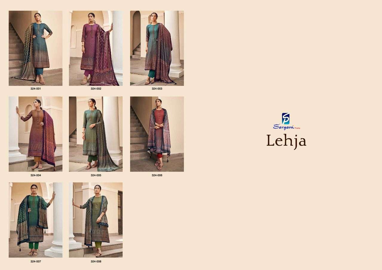 LEHJA BY SARGAM PRINTS 324-001 TO 324-008 SERIES BEAUTIFUL SUITS COLORFUL STYLISH FANCY CASUAL WEAR & ETHNIC WEAR PURE PASHMINA PRINT DRESSES AT WHOLESALE PRICE