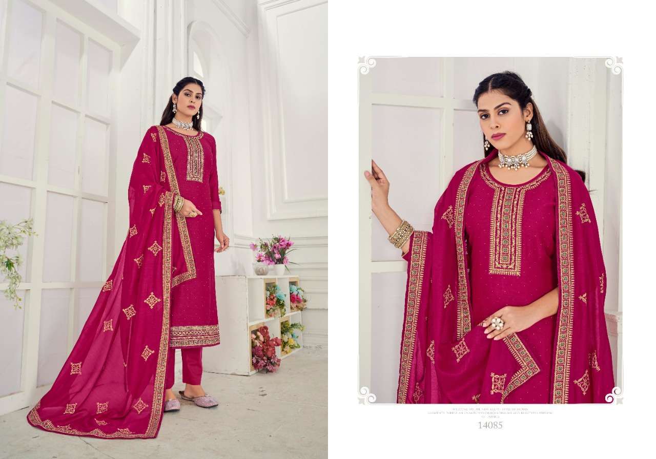 KALAVRUTI BY PANCH RATNA 14081 TO 14085 SERIES SUITS BEAUTIFUL FANCY COLORFUL STYLISH PARTY WEAR & OCCASIONAL WEAR PURE VICHITRA SILK DRESSES AT WHOLESALE PRICE