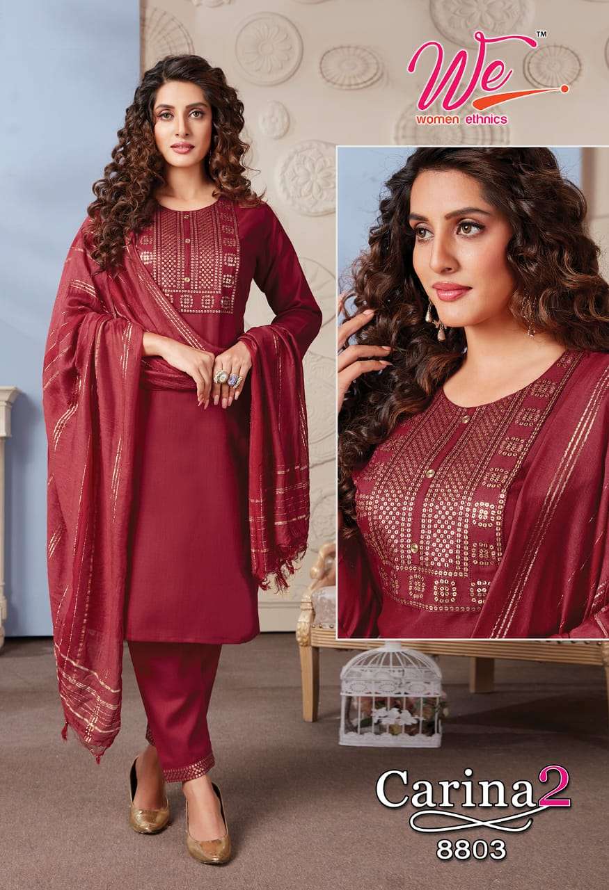 CARINA VOL-2 BY WOMEN ETHNICS 8801 TO 8808 SERIES SUITS BEAUTIFUL FANCY COLORFUL STYLISH PARTY WEAR & OCCASIONAL WEAR SOFT DAINA DRESSES AT WHOLESALE PRICE
