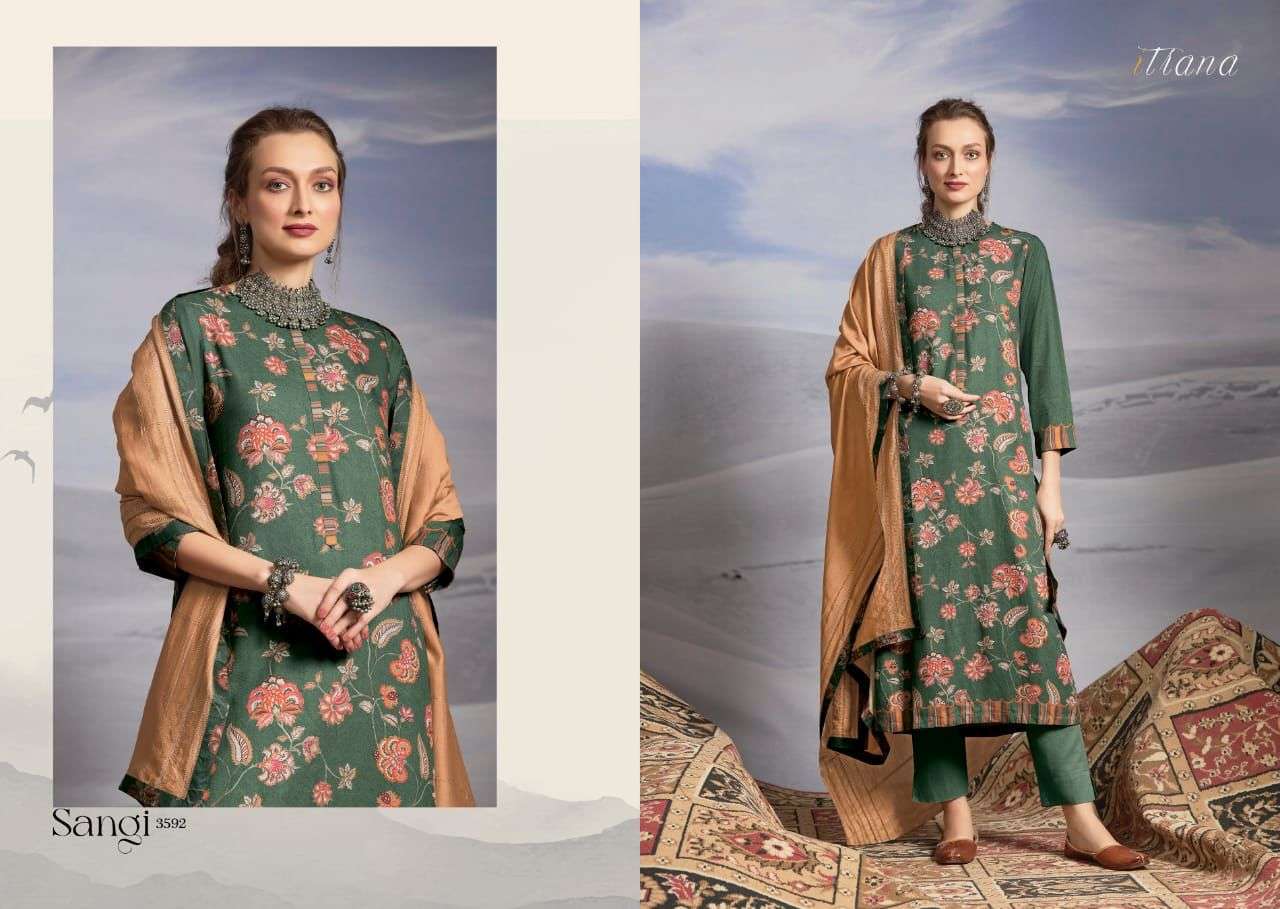 SANGI BY ITRANA DESIGNER FESTIVE SUITS COLLECTION BEAUTIFUL STYLISH FANCY COLORFUL PARTY WEAR & OCCASIONAL WEAR STAPLE TWILL DRESSES AT WHOLESALE PRICE