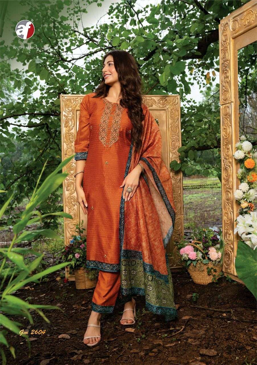 Golden Meadows Vol-2 By Anju Fabrics 2601 To 2606 Series Designer Festive Suits Collection Beautiful Stylish Fancy Colorful Party Wear & Occasional Wear Pure Chanderi Silk Dresses At Wholesale Price