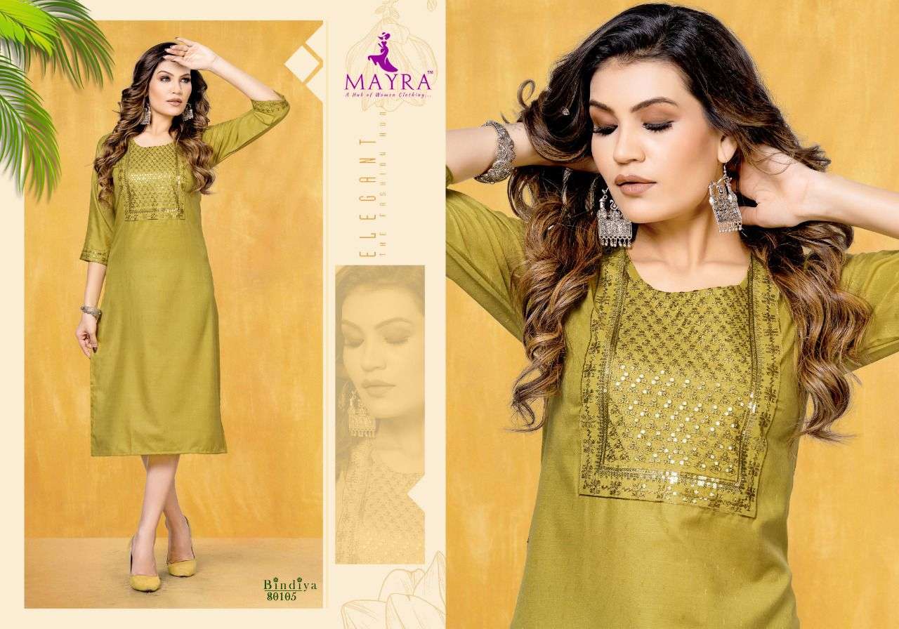 BINDIYA BY MAYRA 80103 TO 80110 SERIES BEAUTIFUL STYLISH FANCY COLORFUL CASUAL WEAR & ETHNIC WEAR COTTON EMBROIDERED KURTIS AT WHOLESALE PRICE