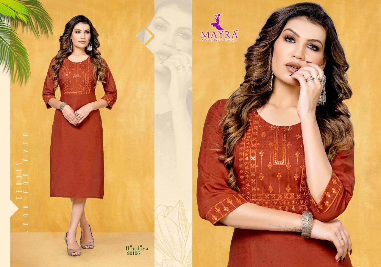 BINDIYA BY MAYRA 80103 TO 80110 SERIES BEAUTIFUL STYLISH FANCY COLORFUL CASUAL WEAR & ETHNIC WEAR COTTON EMBROIDERED KURTIS AT WHOLESALE PRICE