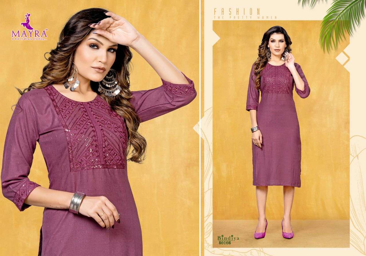 BINDIYA BY MAYRA 80103 TO 80110 SERIES BEAUTIFUL STYLISH FANCY COLORFUL CASUAL WEAR & ETHNIC WEAR COTTON EMBROIDERED KURTIS AT WHOLESALE PRICE