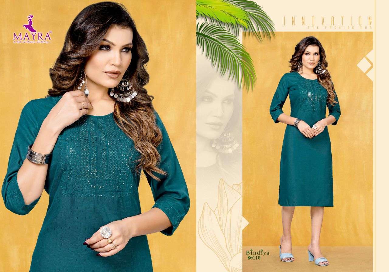BINDIYA BY MAYRA 80103 TO 80110 SERIES BEAUTIFUL STYLISH FANCY COLORFUL CASUAL WEAR & ETHNIC WEAR COTTON EMBROIDERED KURTIS AT WHOLESALE PRICE