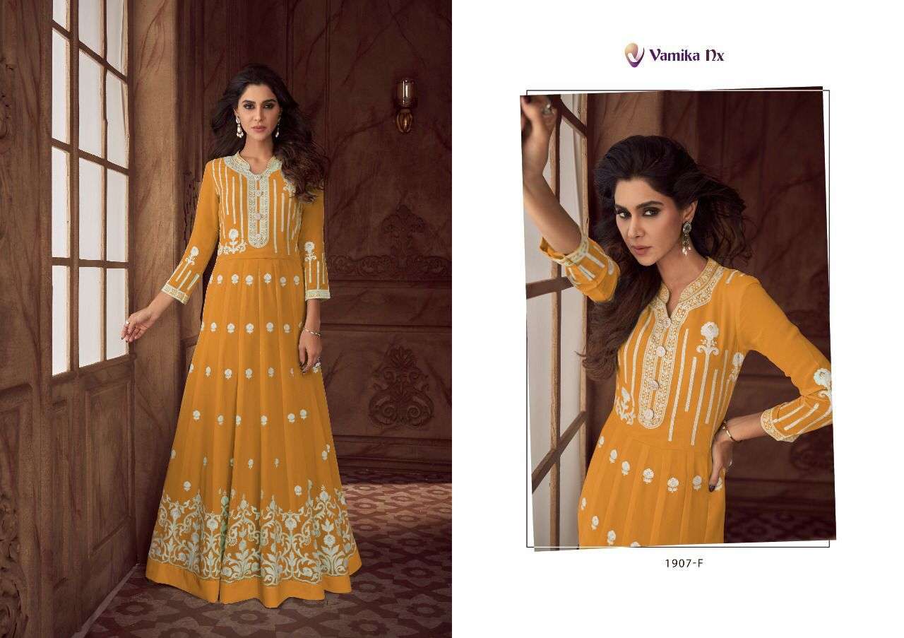 SIYA VOL-2 PLATINUM BY VAMIKA 1907-F TO 1907-J SERIES DESIGNER STYLISH FANCY COLORFUL BEAUTIFUL PARTY WEAR & ETHNIC WEAR COLLECTION PURE GEORGETTE GOWN AT WHOLESALE PRICE