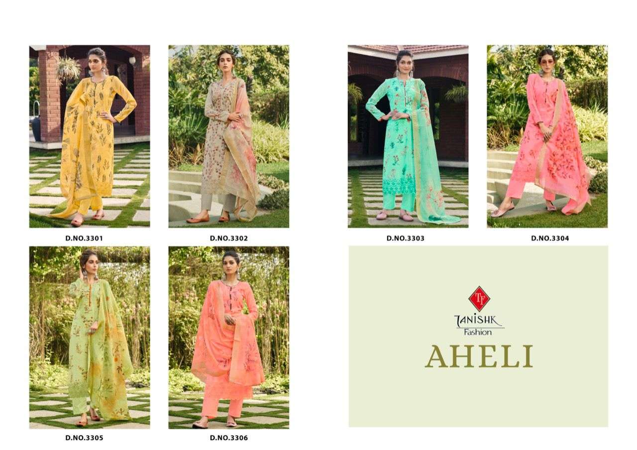 AHELI  BY TANISHK FASHION 3301 TO 3306 SERIES BEAUTIFUL STYLISH SUITS FANCY COLORFUL CASUAL WEAR & ETHNIC WEAR & READY TO WEAR PASHMINA DIGITAL PRINT WITH EMBROIDERY DRESSES AT WHOLESALE PRICE