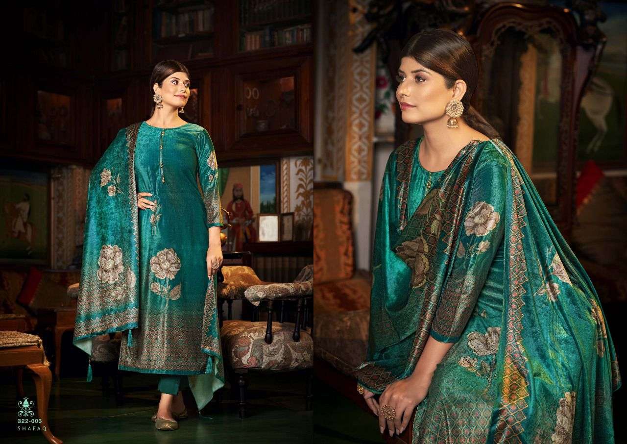 SHAFAQ BY SARGAM PRINTS 322-001 TO 322-006 SERIES BEAUTIFUL STYLISH SUITS FANCY COLORFUL CASUAL WEAR & ETHNIC WEAR & READY TO WEAR PREMIUM VELVET DIGITAL PRINT WITH WORK DRESSES AT WHOLESALE PRICE