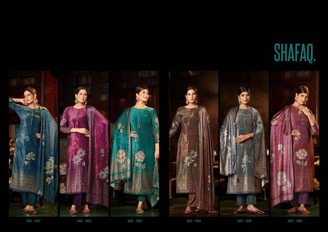 SHAFAQ BY SARGAM PRINTS 322-001 TO 322-006 SERIES BEAUTIFUL STYLISH SUITS FANCY COLORFUL CASUAL WEAR & ETHNIC WEAR & READY TO WEAR PREMIUM VELVET DIGITAL PRINT WITH WORK DRESSES AT WHOLESALE PRICE