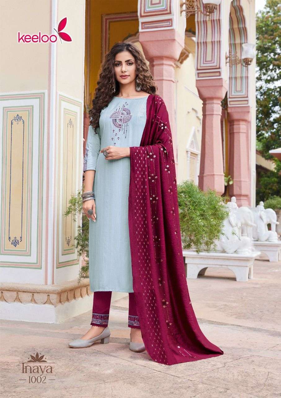 Inaya Vol-1 By Keeloo 1001 To 1006 Series Beautiful Suits Colorful Stylish Fancy Casual Wear & Ethnic Wear Heavy Rayon Embroidered Dresses At Wholesale Price