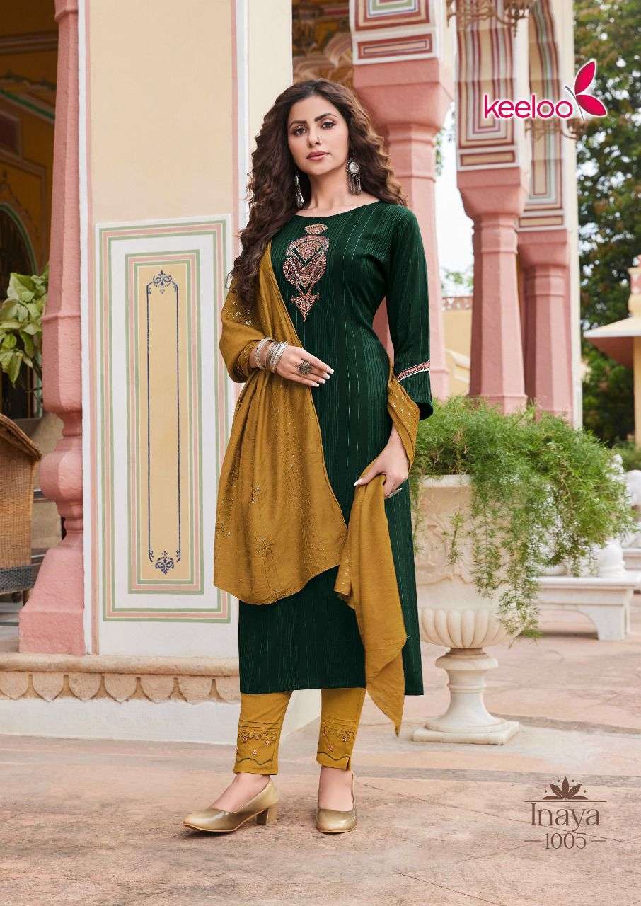 Inaya Vol-1 By Keeloo 1001 To 1006 Series Beautiful Suits Colorful Stylish Fancy Casual Wear & Ethnic Wear Heavy Rayon Embroidered Dresses At Wholesale Price