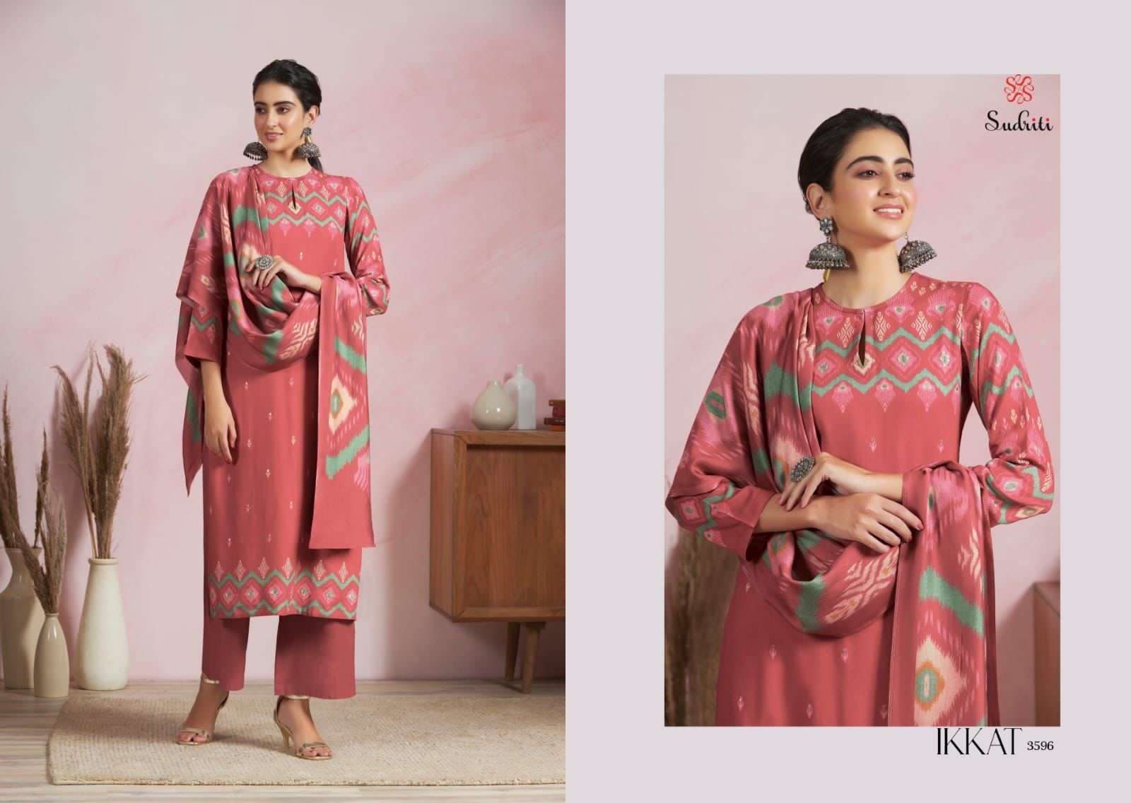 IKKAT BY SUDRITI BEAUTIFUL SUITS COLORFUL STYLISH FANCY CASUAL WEAR & ETHNIC WEAR PURE PASHMINA PRINT DRESSES AT WHOLESALE PRICE