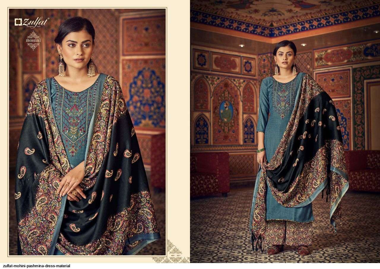 MOHINI 461 SERIES BY ZULFAT 461-001 TO 461-010 SERIES DESIGNER SUITS COLLECTION BEAUTIFUL STYLISH COLORFUL FANCY PARTY WEAR & OCCASIONAL WEAR PASHMINA WITH WORK DRESSES AT WHOLESALE PRICE