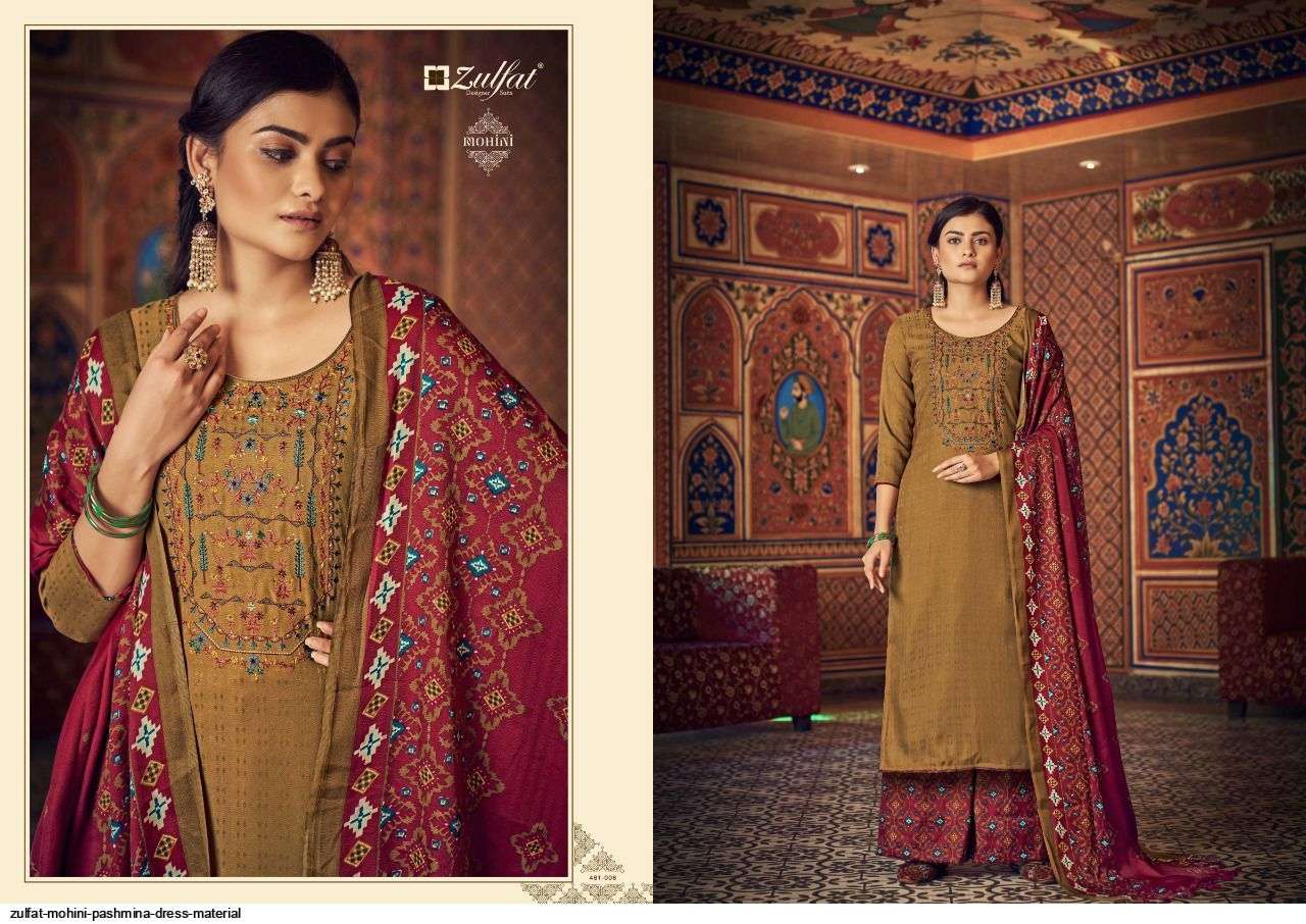 MOHINI 461 SERIES BY ZULFAT 461-001 TO 461-010 SERIES DESIGNER SUITS COLLECTION BEAUTIFUL STYLISH COLORFUL FANCY PARTY WEAR & OCCASIONAL WEAR PASHMINA WITH WORK DRESSES AT WHOLESALE PRICE