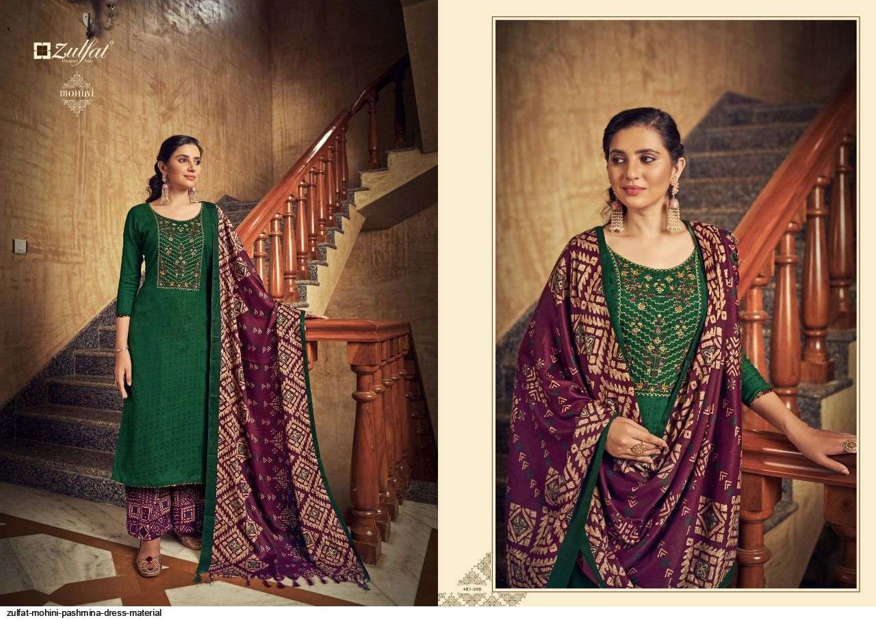 MOHINI 461 SERIES BY ZULFAT 461-001 TO 461-010 SERIES DESIGNER SUITS COLLECTION BEAUTIFUL STYLISH COLORFUL FANCY PARTY WEAR & OCCASIONAL WEAR PASHMINA WITH WORK DRESSES AT WHOLESALE PRICE