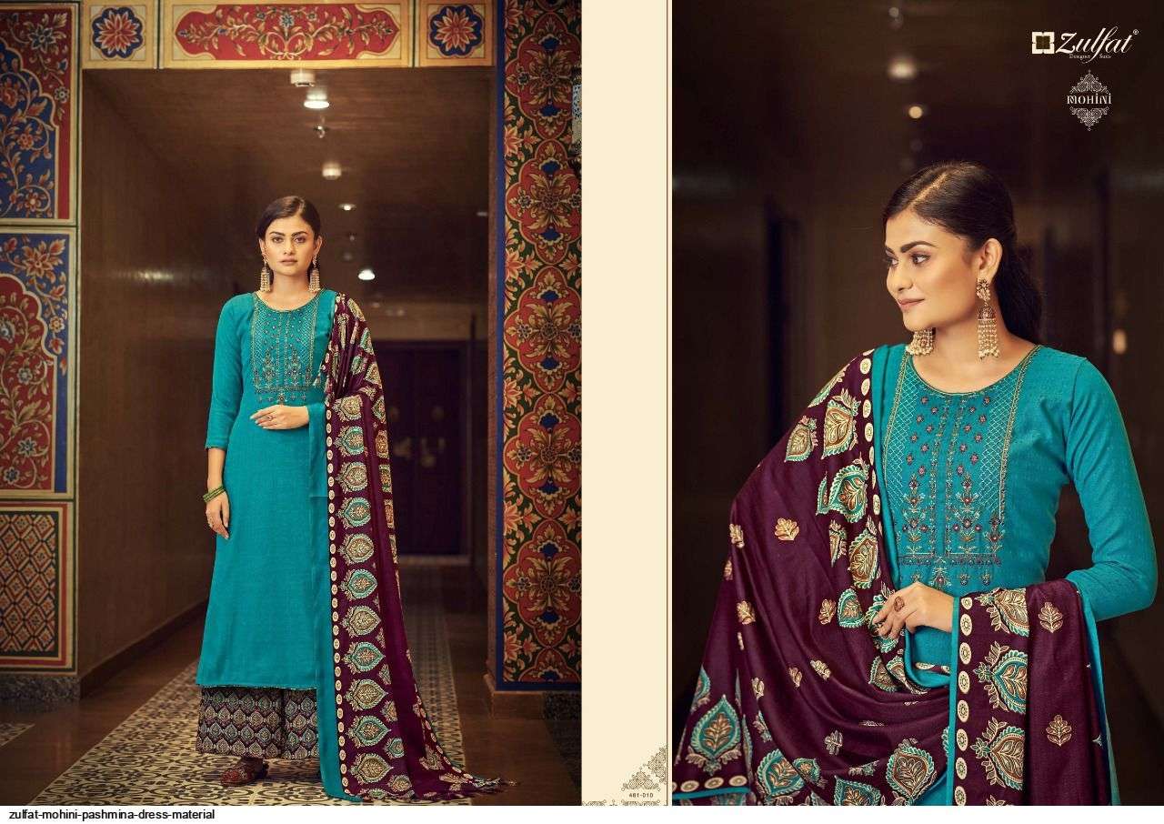 MOHINI 461 SERIES BY ZULFAT 461-001 TO 461-010 SERIES DESIGNER SUITS COLLECTION BEAUTIFUL STYLISH COLORFUL FANCY PARTY WEAR & OCCASIONAL WEAR PASHMINA WITH WORK DRESSES AT WHOLESALE PRICE