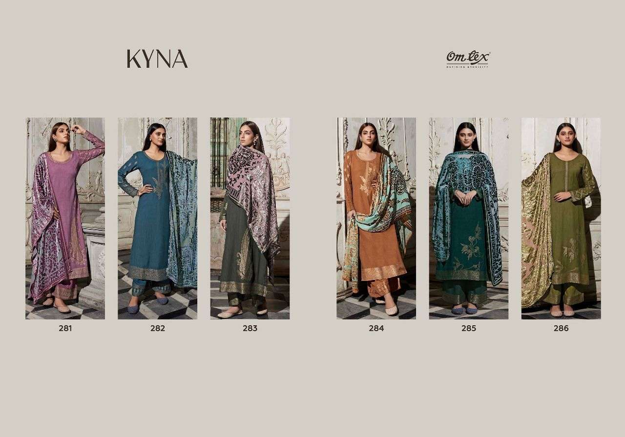 KYNA BY OM TEX 281 TO 286 SERIES DESIGNER SUITS COLLECTION BEAUTIFUL STYLISH COLORFUL FANCY PARTY WEAR & OCCASIONAL WEAR PASHMINA SILK DRESSES AT WHOLESALE PRICE