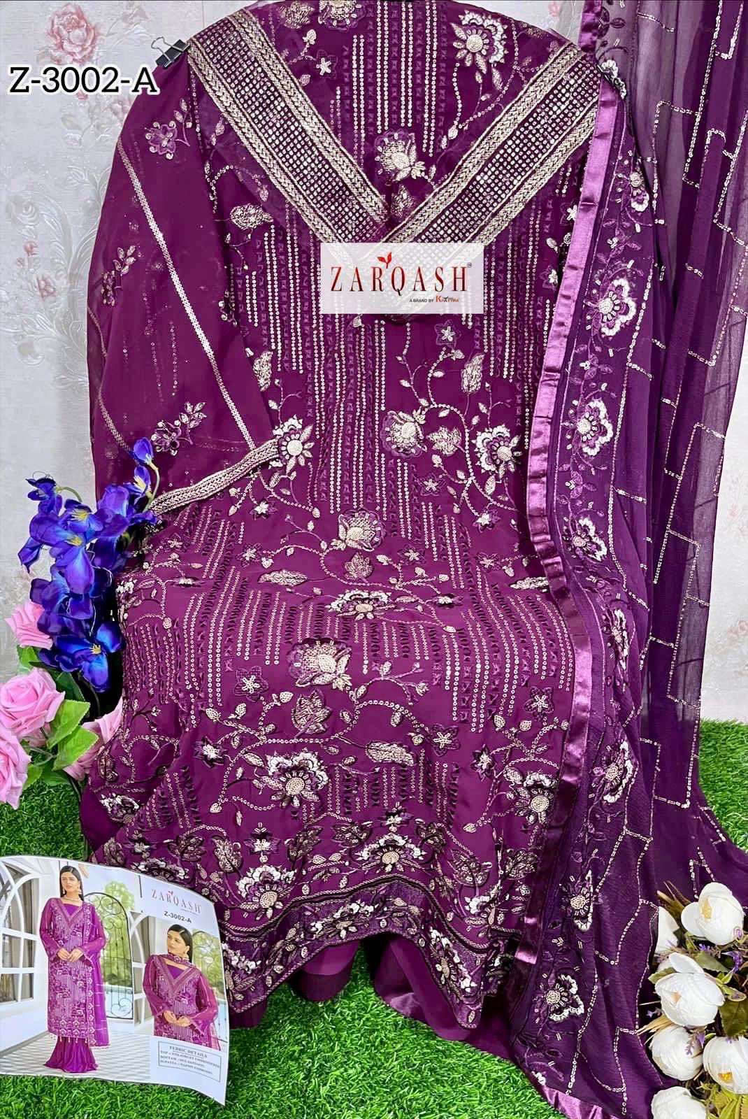 Zarqash Hit Design 3002 Colours By Zarqash 3002-A To 3002-D Series Beautiful Pakistani Suits Colorful Stylish Fancy Casual Wear & Ethnic Wear Heavy Georgette Dresses At Wholesale Price