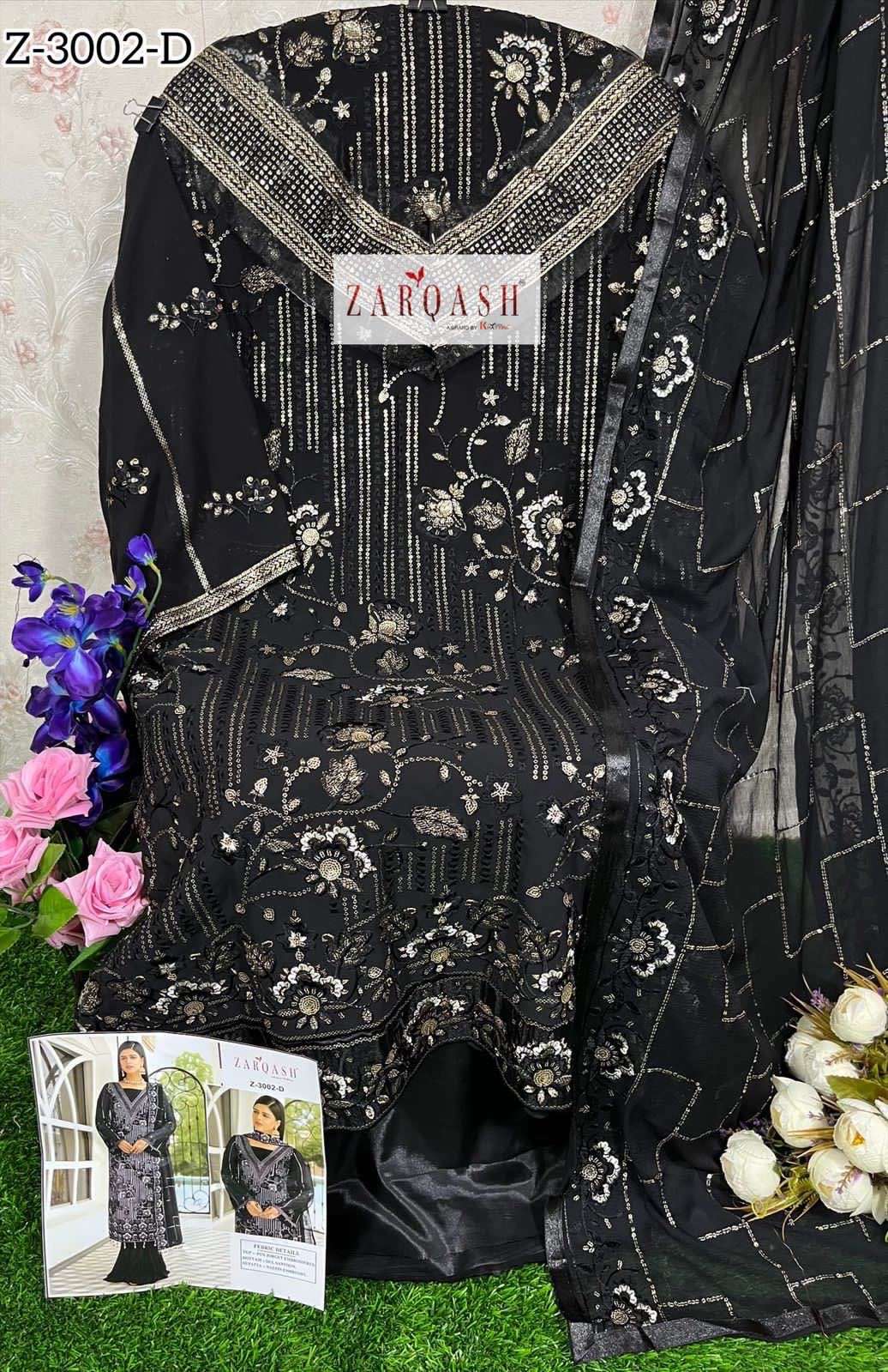 Zarqash Hit Design 3002 Colours By Zarqash 3002-A To 3002-D Series Beautiful Pakistani Suits Colorful Stylish Fancy Casual Wear & Ethnic Wear Heavy Georgette Dresses At Wholesale Price