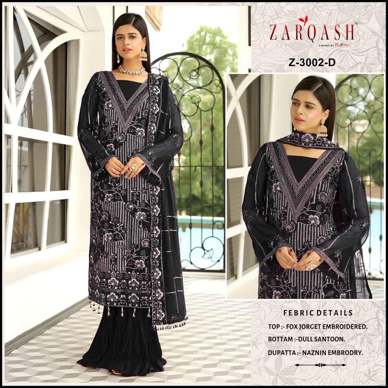 Zarqash Hit Design 3002 Colours By Zarqash 3002-A To 3002-D Series Beautiful Pakistani Suits Colorful Stylish Fancy Casual Wear & Ethnic Wear Heavy Georgette Dresses At Wholesale Price