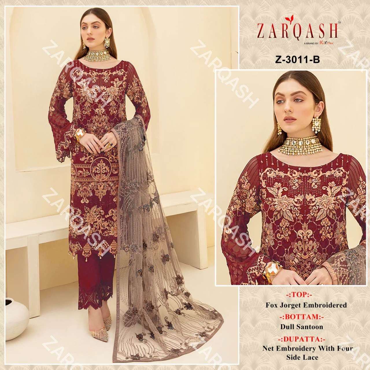 Zarqash Hit Design 3011 Colours By Zarqash 3011-A To 3011-D Series Designer Pakistani Suits Collection Beautiful Stylish Colorful Fancy Party Wear & Occasional Wear Faux Georgette Dresses At Wholesale Price