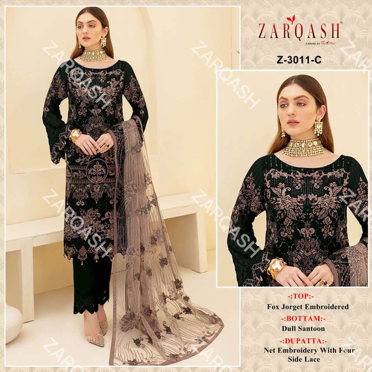 Zarqash Hit Design 3011 Colours By Zarqash 3011-A To 3011-D Series Designer Pakistani Suits Collection Beautiful Stylish Colorful Fancy Party Wear & Occasional Wear Faux Georgette Dresses At Wholesale Price