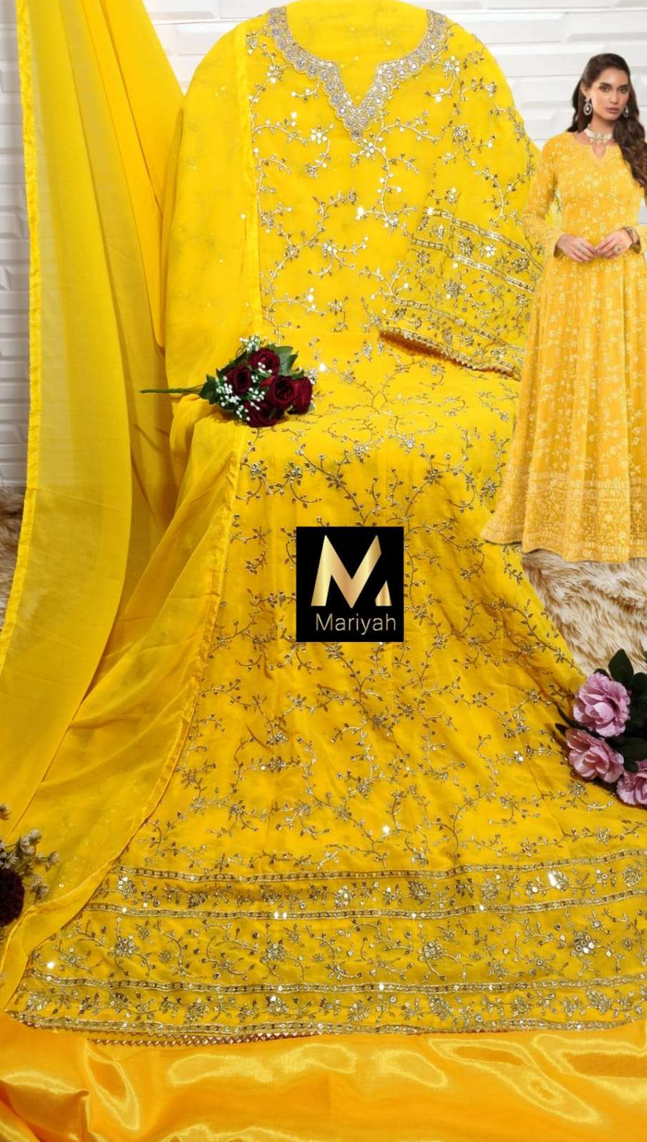 MARIYAH HIT DESIGN M-107 SERIES BY MARIYAH M-107 TO M-110 SERIES BEAUTIFUL ANARKALI SUITS COLORFUL STYLISH FANCY CASUAL WEAR & ETHNIC WEAR HEAVY GEORGETTE DRESSES AT WHOLESALE PRICE