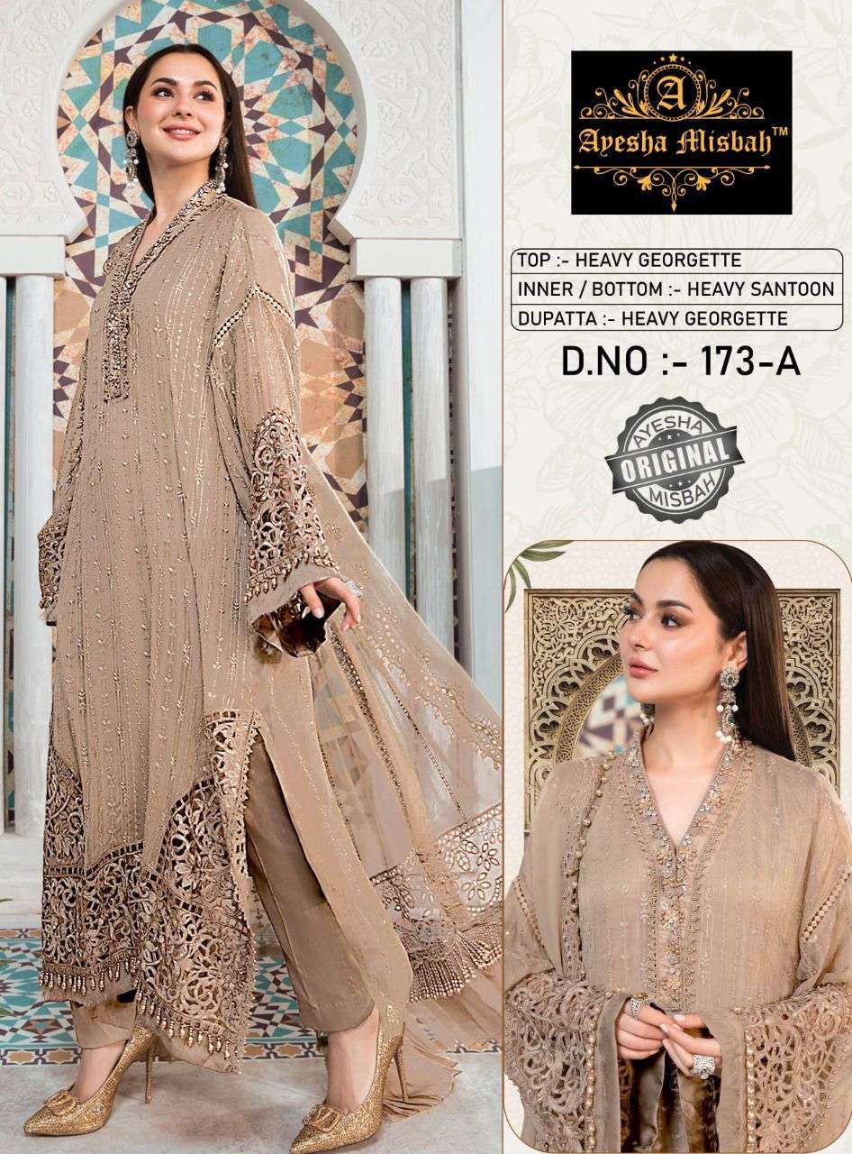 AYESHA MISBAH 173 COLOURS BY FASHID WHOLESALE 173-A TO 173-J SERIES BEAUTIFUL ANARKALI SUITS STYLISH FANCY COLORFUL PARTY WEAR & ETHNIC WEAR GEORGETTE EMBROIDERED DRESSES AT WHOLESALE PRICE