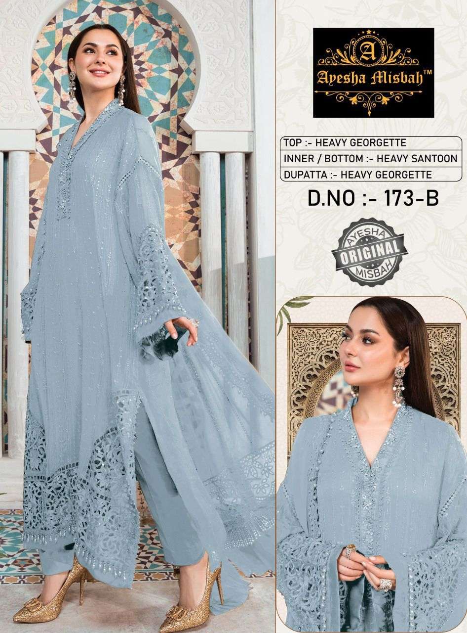 AYESHA MISBAH 173 COLOURS BY FASHID WHOLESALE 173-A TO 173-J SERIES BEAUTIFUL ANARKALI SUITS STYLISH FANCY COLORFUL PARTY WEAR & ETHNIC WEAR GEORGETTE EMBROIDERED DRESSES AT WHOLESALE PRICE
