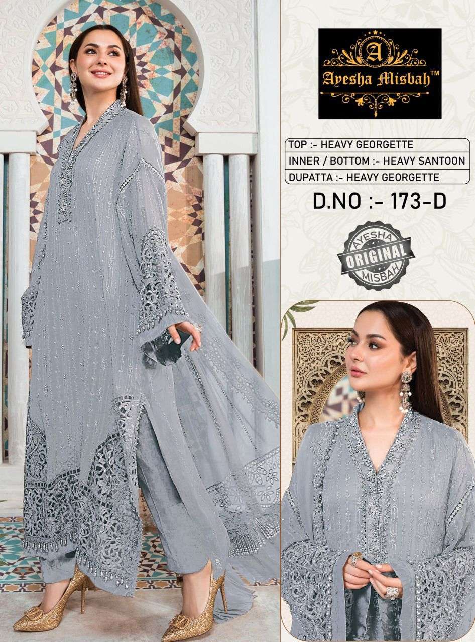 AYESHA MISBAH 173 COLOURS BY FASHID WHOLESALE 173-A TO 173-J SERIES BEAUTIFUL ANARKALI SUITS STYLISH FANCY COLORFUL PARTY WEAR & ETHNIC WEAR GEORGETTE EMBROIDERED DRESSES AT WHOLESALE PRICE