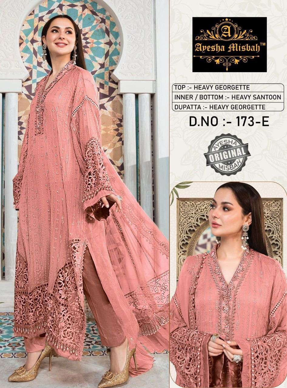 AYESHA MISBAH 173 COLOURS BY FASHID WHOLESALE 173-A TO 173-J SERIES BEAUTIFUL ANARKALI SUITS STYLISH FANCY COLORFUL PARTY WEAR & ETHNIC WEAR GEORGETTE EMBROIDERED DRESSES AT WHOLESALE PRICE