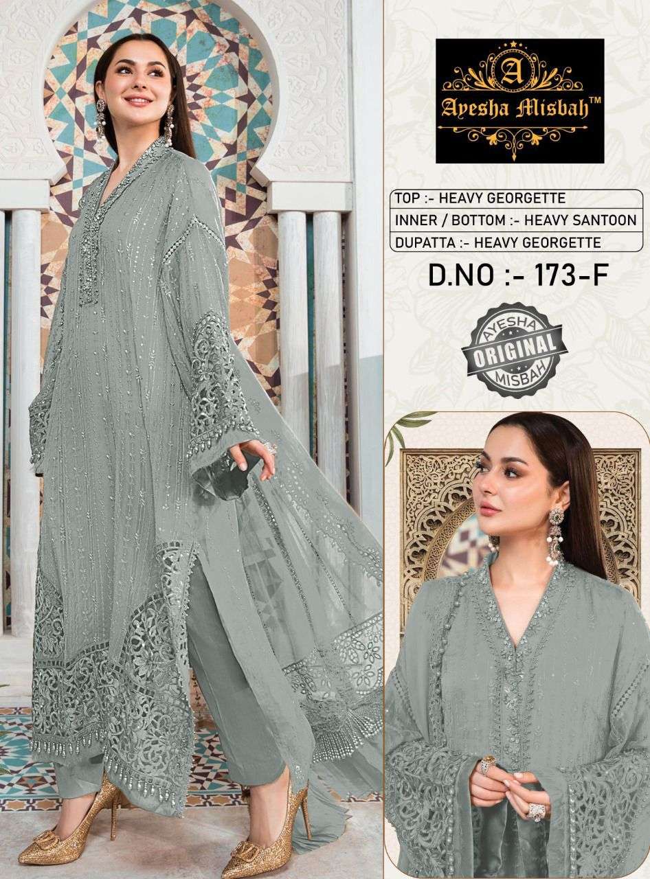 AYESHA MISBAH 173 COLOURS BY FASHID WHOLESALE 173-A TO 173-J SERIES BEAUTIFUL ANARKALI SUITS STYLISH FANCY COLORFUL PARTY WEAR & ETHNIC WEAR GEORGETTE EMBROIDERED DRESSES AT WHOLESALE PRICE