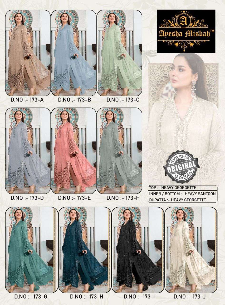 AYESHA MISBAH 173 COLOURS BY FASHID WHOLESALE 173-A TO 173-J SERIES BEAUTIFUL ANARKALI SUITS STYLISH FANCY COLORFUL PARTY WEAR & ETHNIC WEAR GEORGETTE EMBROIDERED DRESSES AT WHOLESALE PRICE