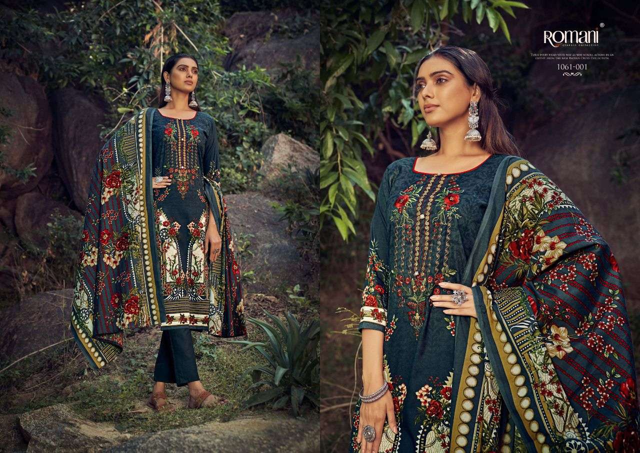 MARIA B BY ROMANI 1061-001 TO 1061-010 SERIES SUITS BEAUTIFUL FANCY COLORFUL STYLISH PARTY WEAR & OCCASIONAL WEAR PURE PASHMINA PRINT DRESSES AT WHOLESALE PRICE