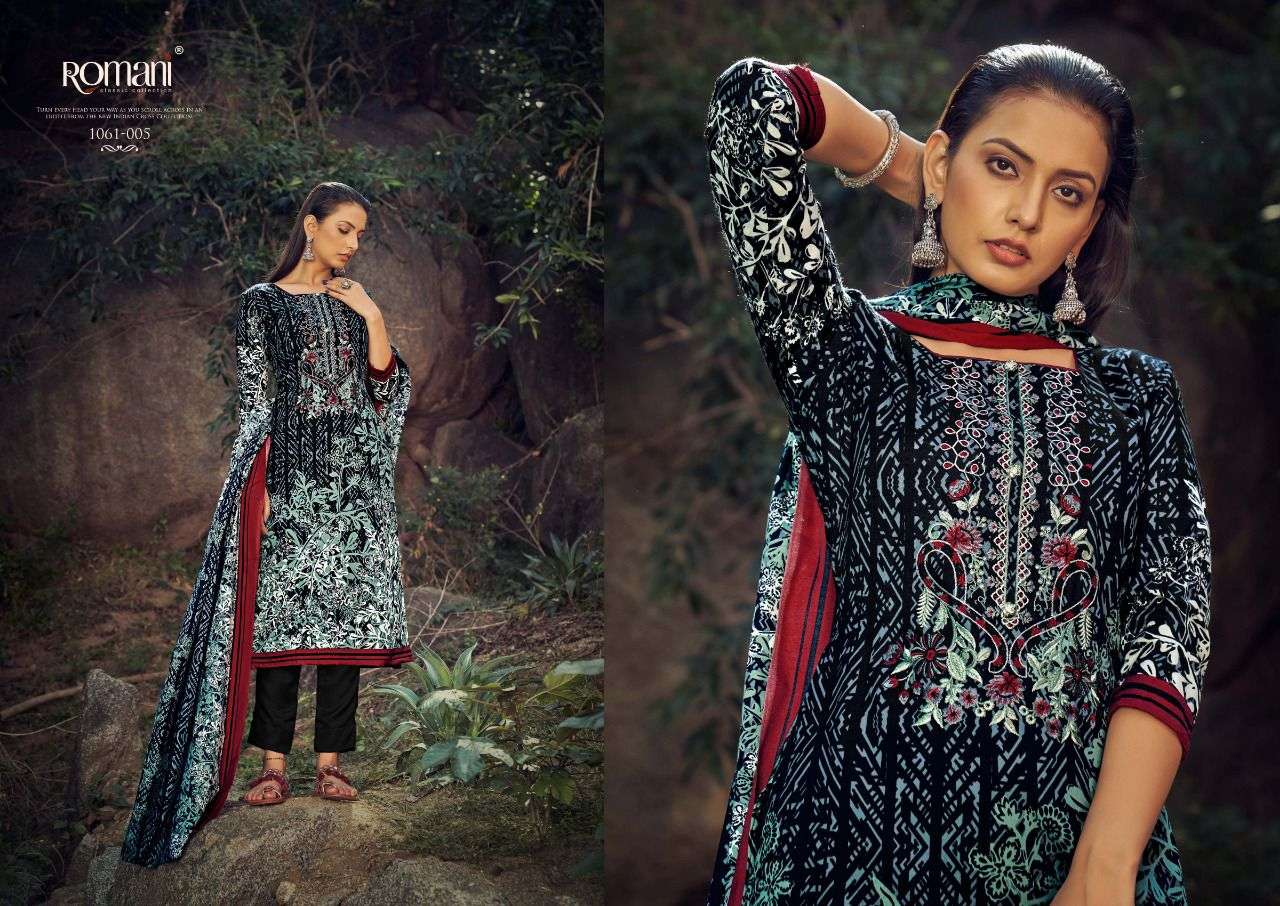 MARIA B BY ROMANI 1061-001 TO 1061-010 SERIES SUITS BEAUTIFUL FANCY COLORFUL STYLISH PARTY WEAR & OCCASIONAL WEAR PURE PASHMINA PRINT DRESSES AT WHOLESALE PRICE