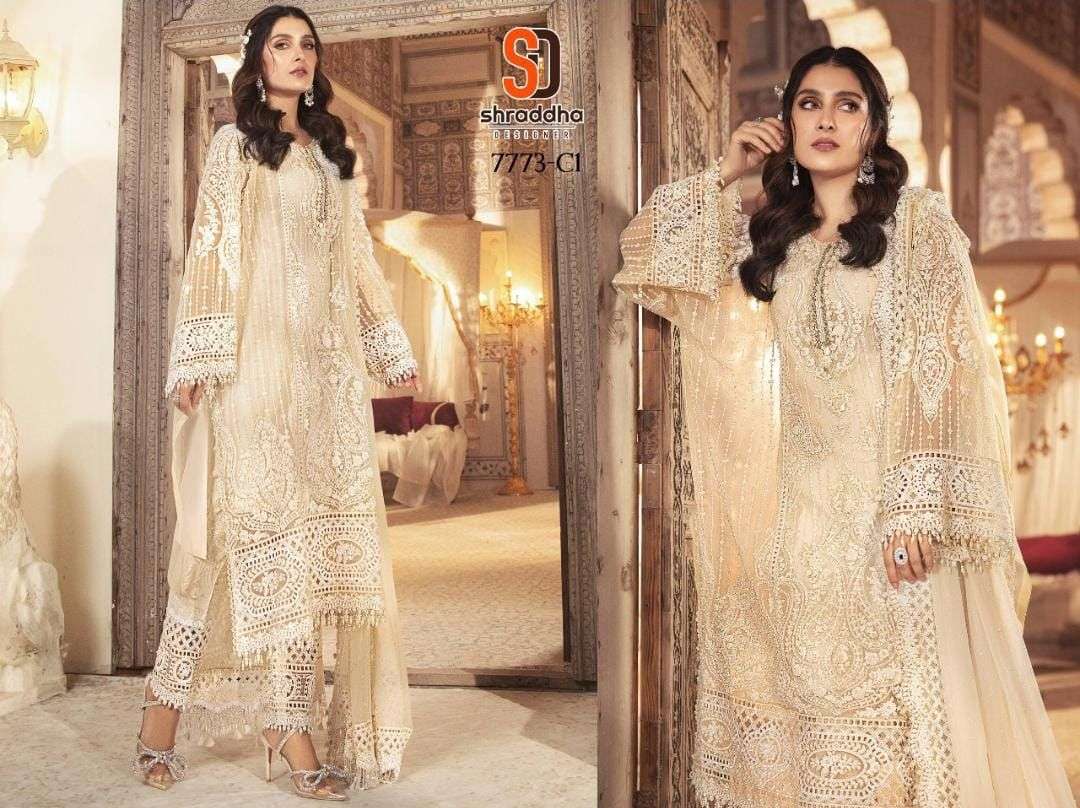 Shraddha Designer Hit Design 7773 By Shraddha Designer Pakistani Suits Beautiful Fancy Colorful Stylish Party Wear & Occasional Wear Heavy Faux Georgette Embroidered Dresses At Wholesale Price