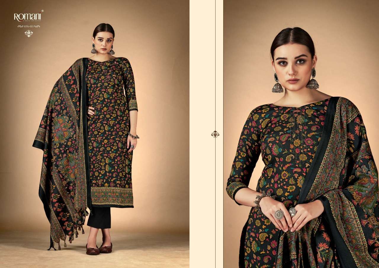 RUKSANA BY ROMANI 1056-001 TO 1056-010 SERIES DESIGNER SUITS BEAUTIFUL FANCY COLORFUL STYLISH PARTY WEAR & OCCASIONAL WEAR PURE PASHMINA WITH WORK DRESSES AT WHOLESALE PRICE