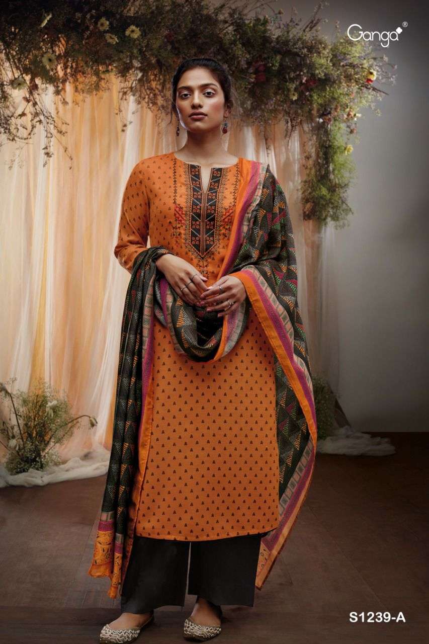 KEYA-1239 BY GANGA FASHION 1239-A TO 1239-D SERIES BEAUTIFUL SUITS COLORFUL STYLISH FANCY CASUAL WEAR & ETHNIC WEAR PREMIUM PASHMINA PRINT DRESSES AT WHOLESALE PRICE