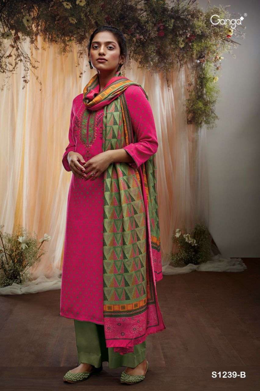 KEYA-1239 BY GANGA FASHION 1239-A TO 1239-D SERIES BEAUTIFUL SUITS COLORFUL STYLISH FANCY CASUAL WEAR & ETHNIC WEAR PREMIUM PASHMINA PRINT DRESSES AT WHOLESALE PRICE