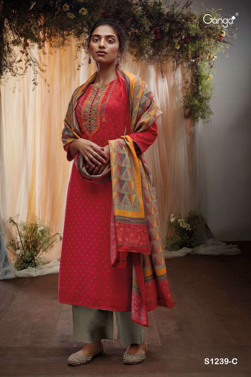 KEYA-1239 BY GANGA FASHION 1239-A TO 1239-D SERIES BEAUTIFUL SUITS COLORFUL STYLISH FANCY CASUAL WEAR & ETHNIC WEAR PREMIUM PASHMINA PRINT DRESSES AT WHOLESALE PRICE