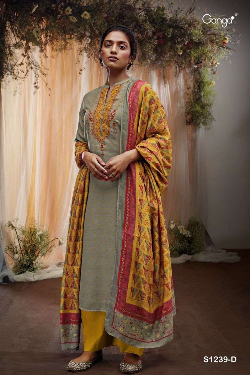 KEYA-1239 BY GANGA FASHION 1239-A TO 1239-D SERIES BEAUTIFUL SUITS COLORFUL STYLISH FANCY CASUAL WEAR & ETHNIC WEAR PREMIUM PASHMINA PRINT DRESSES AT WHOLESALE PRICE
