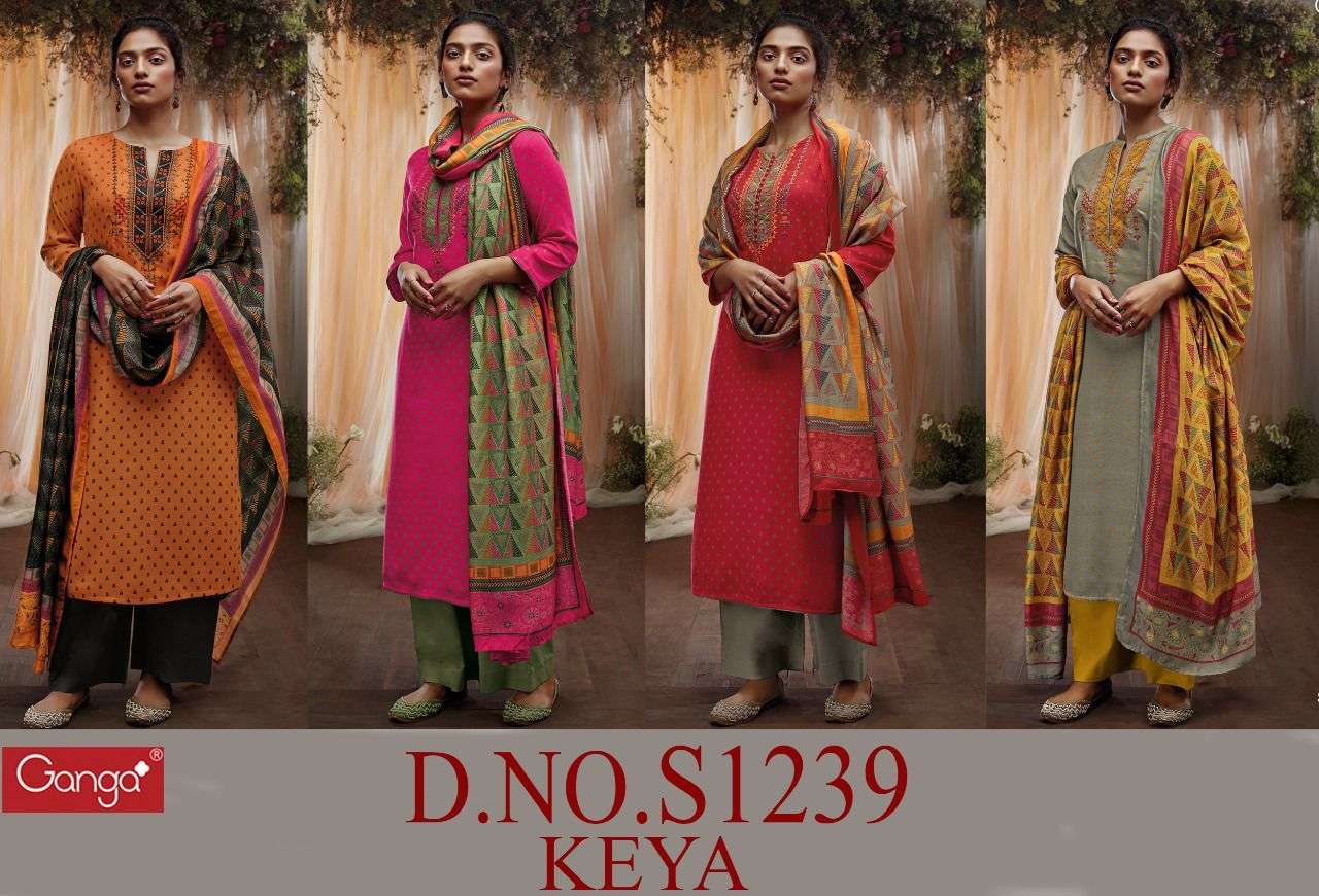 KEYA-1239 BY GANGA FASHION 1239-A TO 1239-D SERIES BEAUTIFUL SUITS COLORFUL STYLISH FANCY CASUAL WEAR & ETHNIC WEAR PREMIUM PASHMINA PRINT DRESSES AT WHOLESALE PRICE