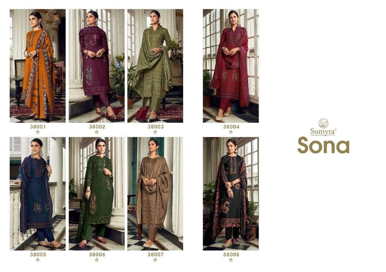 SONA BY SUMYRA 38001 TO 38008 SERIES BEAUTIFUL SUITS COLORFUL STYLISH FANCY CASUAL WEAR & ETHNIC WEAR PURE PASHMINA PRINT WITH WORK DRESSES AT WHOLESALE PRICE